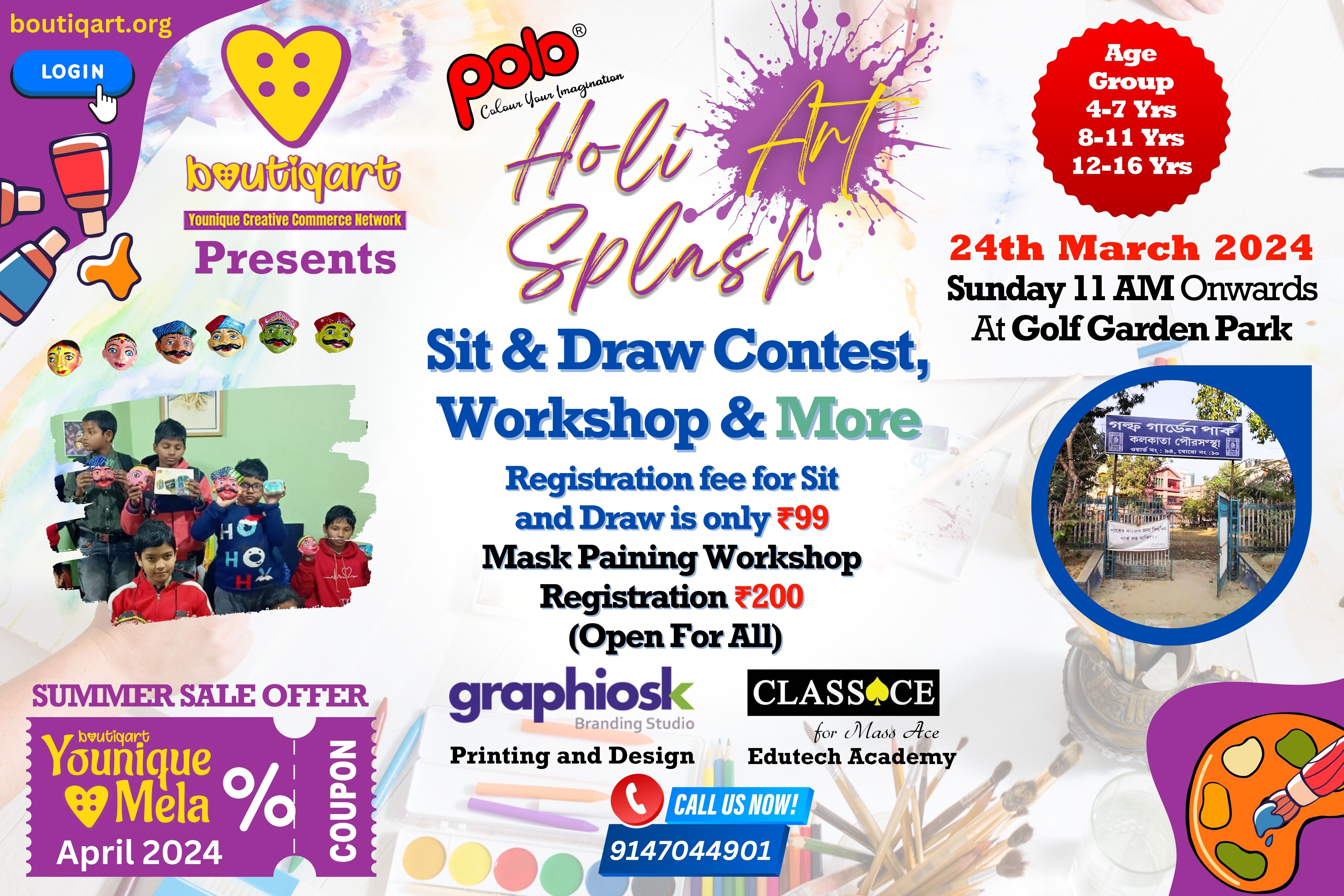 Holi Art Splash - Sit & Draw Competition | Paper Mould Mask Painting Workshop